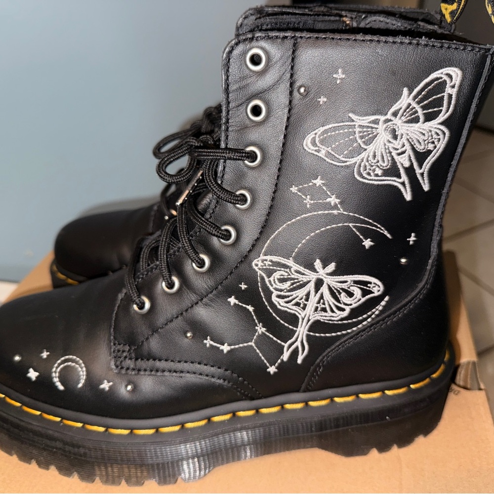 Dr. Martens Black Boots with White Butterfly Motif - Picture 3 of 5
